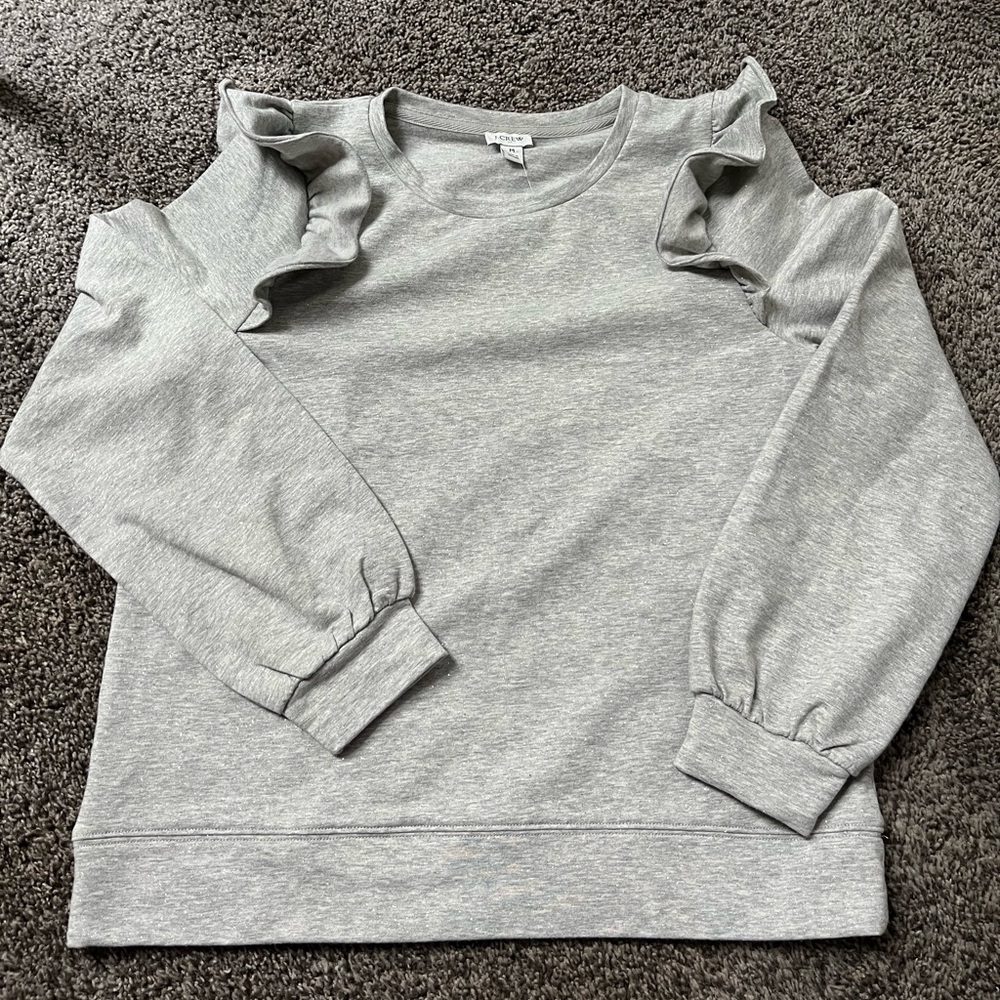 J. Crew Factory Light Gray Ruffle Shoulder Sweatshirt
